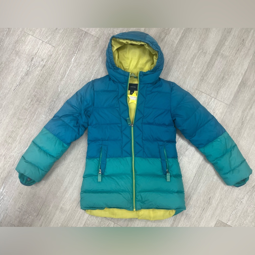 Lands End PreTeen Blue and Yellow Puffer Jacket size 10-12